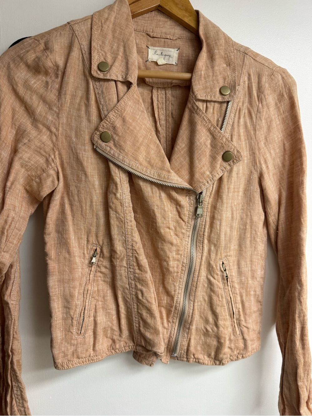 Lou & Grey Peach Linen Moto Jacket
